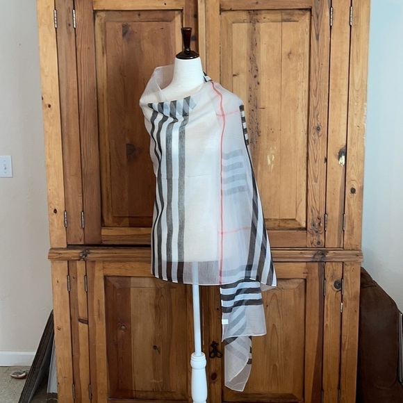 Fashion Scarves Beige Striped 💯 Viscose - Picture 12 of 14